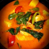 Thai Red Curry · Red bell pepper, green bell pepper and basil.