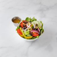 Tossed Salad · Mixed greens, tomato, cucumber, red onion and olives. 