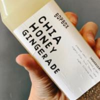 Chia Honey Gingerade · Made in-house, no ice. Organic chia, pressed ginger, fresh lemon and local honey.
