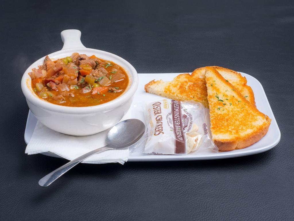 Guinness Beef Stew Soup · Tender beef, carrots, celery, peas and red potatoes slow roasted in our rich Guinness broth.