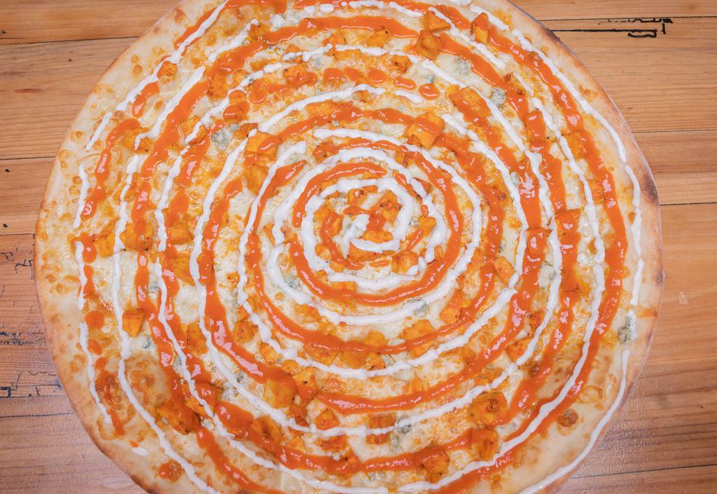 Buffalo Chicken Whole Pie · No Sauce, Mozzarella, Chicken Breast, Blue Cheese Crumbles, Buffalo Sauce, Ranch Dressing