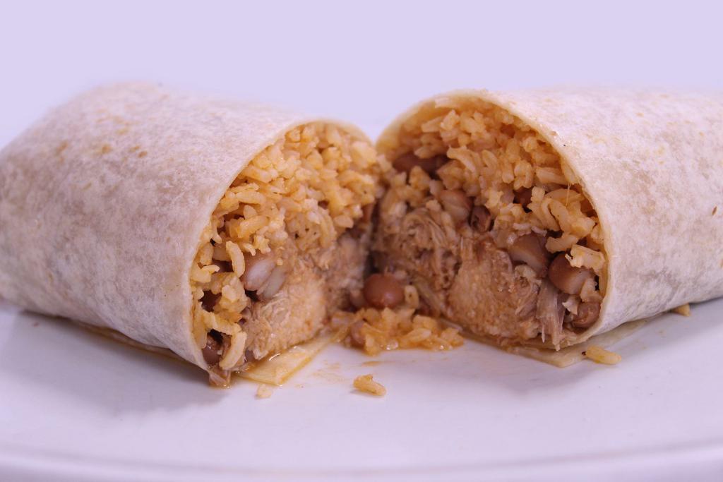 Regular Burrito · Choice of meat, rice, beans and mild salsa.