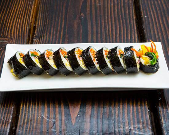 GimBap · Korean style sushi roll. Rice rolled in seaweed with vegetables.
