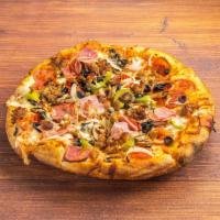#3 Combo Pizza · Pepperoni, ham, sausage, onion, banana peppers, mushrooms, black olives.
