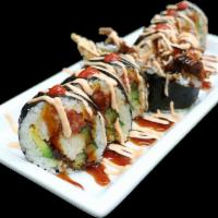 Scorpion Roll  · Shrimp tempura, soft shell crab, spicy tuna, avocado, cucumber w/ spicy mayo, sriracha & una...