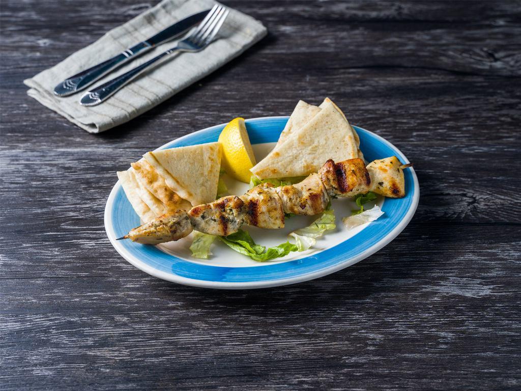 Chicken Souvlaki Platter · Served with dinner Greek salad, pita bread and choice of french fries or rice.