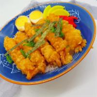 Shrimp tempura Don · Shrimp tempura Don served 5pc Shrimp tempura with Oshinko  Japanese red ginger and EGG