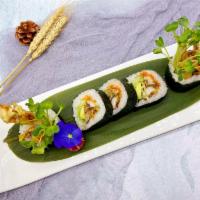S1. Spider Maki · 5 pieces. Deep fried soft shell crab, avocado, cucumber and tobiko.
