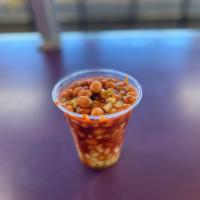 Cacahuates Preparados · Japanese Peanuts prepared with diced cucumbers prepared with Clamato and mixed with spices, ...