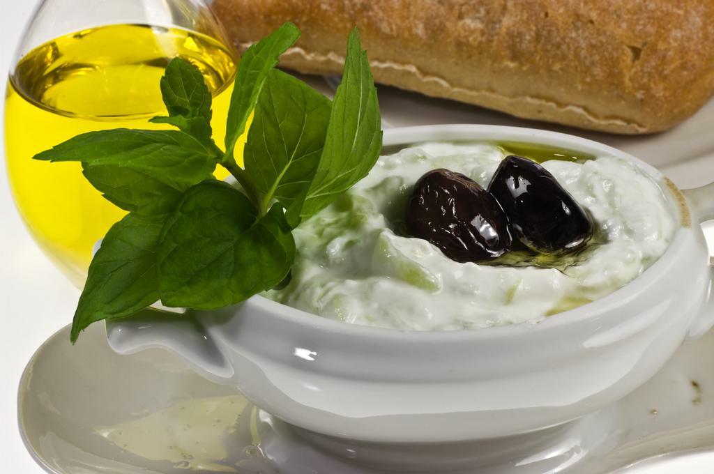 Tzatziki · Finely chopped baby cucumber blended with garlic, yogurt, dill and mint.