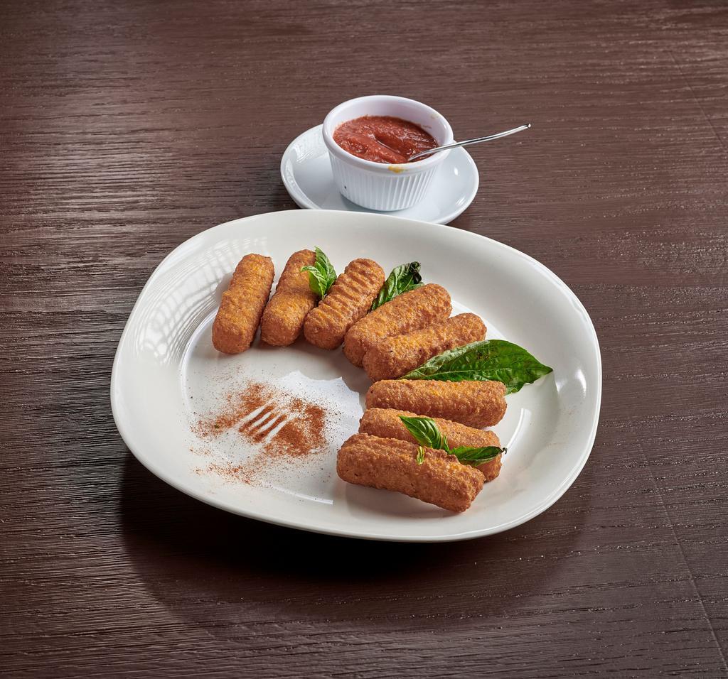 Mozzarella Sticks · Ten crispy deep fried cheese sticks served with pizza sauce.
