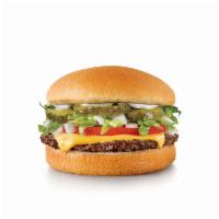 Jr Deluxe Cheeseburger · A juicy, 100% pure beef patty, and crinkle-cut pickles with your choice of mustard, mayo or ...