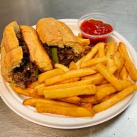 Philly Cheese Steak · Steak, your choice of cheese, grilled onions, mushrooms, and green peppers. Served on a toas...