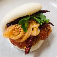 Kung Pao Shrimp Bao Bun · (Spicy) Kung Pao Sauce, Pickled Spicy Shallot, Crushed Peanut