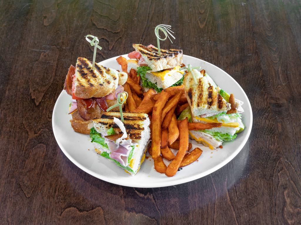Phat Kid’s Club Sandwich · Triple decker, smoked turkey, ham, bacon, avocado, lettuce, tomato, American cheese, and mayo.