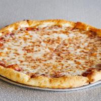 Cheese Pizza · A creamy pile of 100% mozzarella and Parmesan cheese.