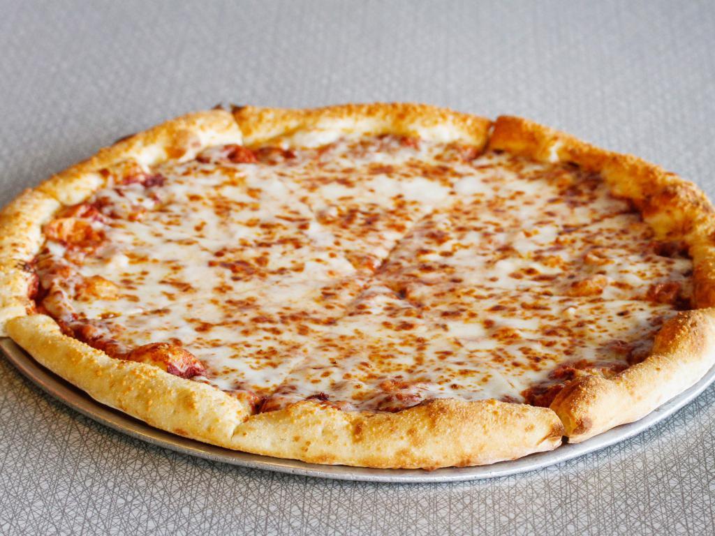 Cheese Pizza · A creamy pile of 100% mozzarella and Parmesan cheese.