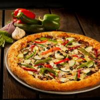 Extreme Veggie Pizza · Roasted red and green peppers, fresh mushrooms, spinach, onions, zucchini, black olives and ...