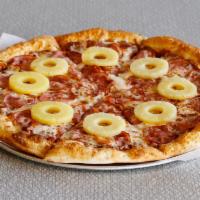 Don Ho Pizza · Canadian bacon and pineapple on a sea of cheese.