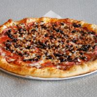 Sch'Meat'za Pizza · Genoa salami, pepperoni, Canadian bacon, crumbled Italian sausage, ground beef, bacon and sl...