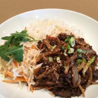 Bulgogi with Rice · Marinated beef stir fired with vegetables ina sweet and salty marinade.