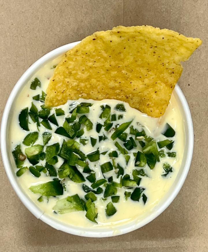 8oz Jalapeño queso w/chips · Spicy Melted Cheese Deep served with Warm corn Tortillas