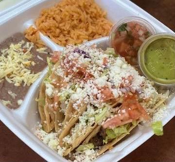 Campana Taco Pack · 4 Ground Beef hard shell tacos , with lettuce tomato onions and Cheese.
Rice, Refried Beans , Red & Guacamole Salsa, Sour Cream.  16oz Agua  Fresca