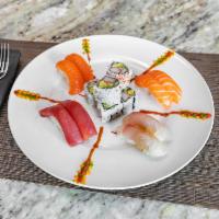 Sushi Regular · 8 pieces sushi and choice of California or tuna roll.
