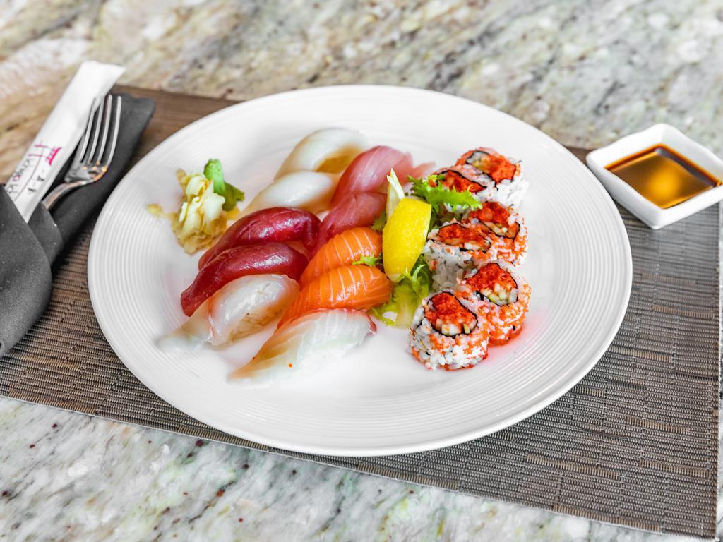 Sushi Deluxe · 10 pieces sushi and choice of California or tuna roll.