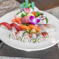 Sushi and Sashimi Supreme · 10 pieces sashimi, 5 pieces sushi with spicy tuna roll or 1/2 dragon roll.