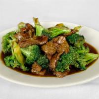 Beef with Broccoli · 芥蘭牛肉 — Sliced beef with broccoli florets, in brown sauce. 