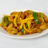 Mango Tofu · Shredded sweet mango stir fried with tofu and green and red pepper in a mildly spice sauce. ...