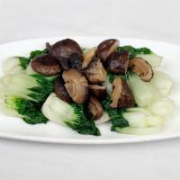 Black Mushrooms over Baby Bok Choy (steamed) · 北菇白菜苗 — Steamed, not fried. Available with choice of sauce, on the side ($1.25) - black bean...
