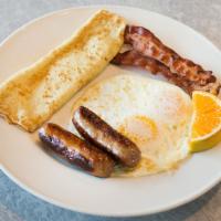 #5 · One Plain Crepe, Two Strips Bacon, Two Sausage Links and Two Eggs