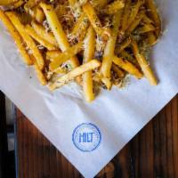Kasseri Cheese Fries · Fried potatoes topped with cheese and chili. 