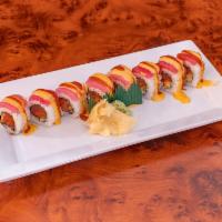 TNT Roll · Spicy tuna, tempura crunch, and topped with tuna, spicy mayo, and hot sauce.