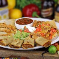 20. Fiesta Platter · Nachos, cheese and chicken quesadilla, beef or chicken taquitos, 2 Buffalo wings, guacamole ...