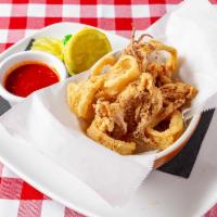 Calamari Fritti · Fresh calamari lightly dusted, fried to a golden brown, served with side of marinara.