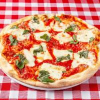 Margherita Pizza · Our pizza sauce, fresh mozzarella, fresh basil, and extra virgin olive oil.