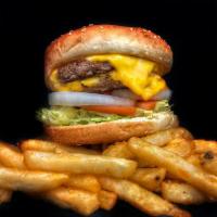 Double Cheeseburger with Fries · Two grilled halal beef patties seasoned with two slices of melted American cheese, lettuce, ...