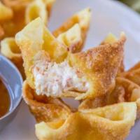 Crab Rangoon · 6 pieces. Crispy wonton filled w/cream cheese, carrot, red onions, imitated crab served w/Th...
