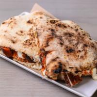 Ghiottone Pizza-Sandwich · Neapolitan Meatballs, Diced Eggplants, Fresh Mozzarella.