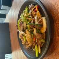 C3. Mongolian Beef Stir-Fried Noodle · Beef, peppers, onion, and scallion. Spicy.