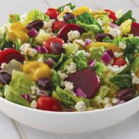 Greek Salad Party Tray · Lettuce, feta, beets, grape tomatoes, Greek olives, red onions and pepperoncini. Feeds 8-10 ...