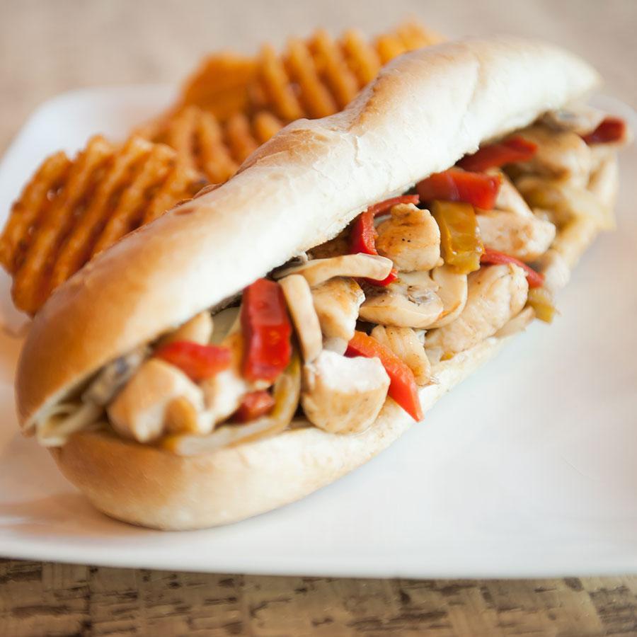 Grilled Chicken Supreme Sub · Marinated fresh chicken, peppers, mushrooms, onions and American cheese.