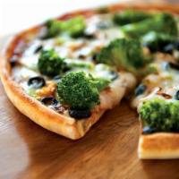 Vegetarian Pizza · Onions, peppers, olives, mushrooms and broccoli.