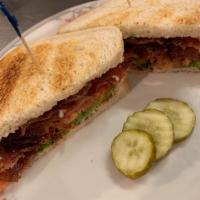 Bacon, Lettuce & Tomato Sandwich · 4 thick slices of bacon, lettuce, tomato and mayonnaise on your choice of toast. White, whea...