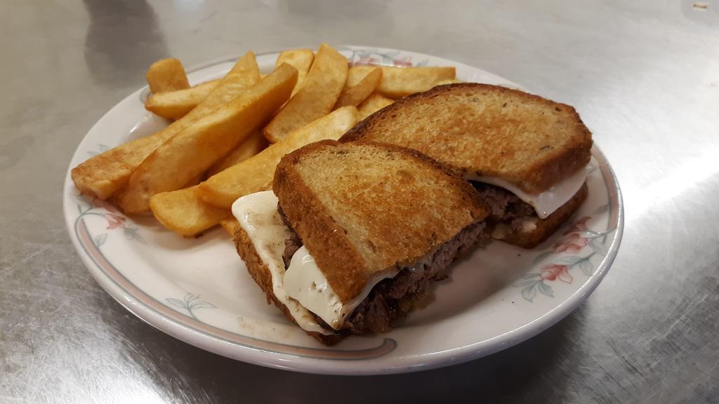 Patty Melt · 1/3 lb. burger patty with grilled onions and melted Swiss cheese on grilled rye.