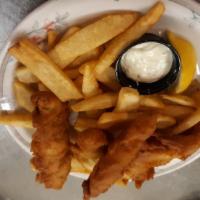 Fish & Chips · Hand cut Alaskan cod with a light breading.