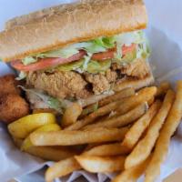 Oyster Po Boy · Toasted Gambino Bread with Lettuce, Tomato, Pickles, & Remoulade - Comes with Catch Fries & ...
